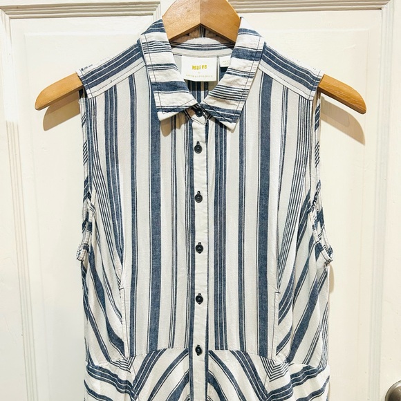 MAEVE Anthropologie Coastal Stripe Linen Maxi Dress NO BELT Nautical Size M - Picture 4 of 9